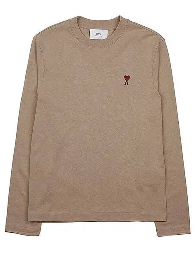 Chain Stitch Heart Logo Long Sleeve T-Shirt Champagne - AMI - BALAAN 2