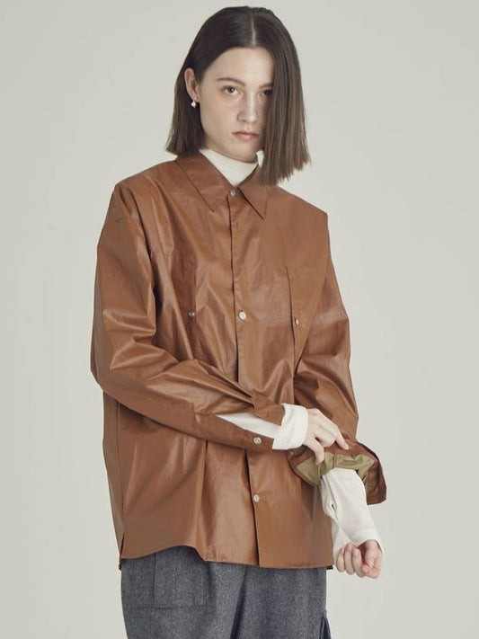 Women's Fake Leather Shirt Brown - MOTH - BALAAN 1
