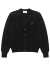 Red Heart Logo Merino Wool Cardigan Black - AMI - BALAAN 2