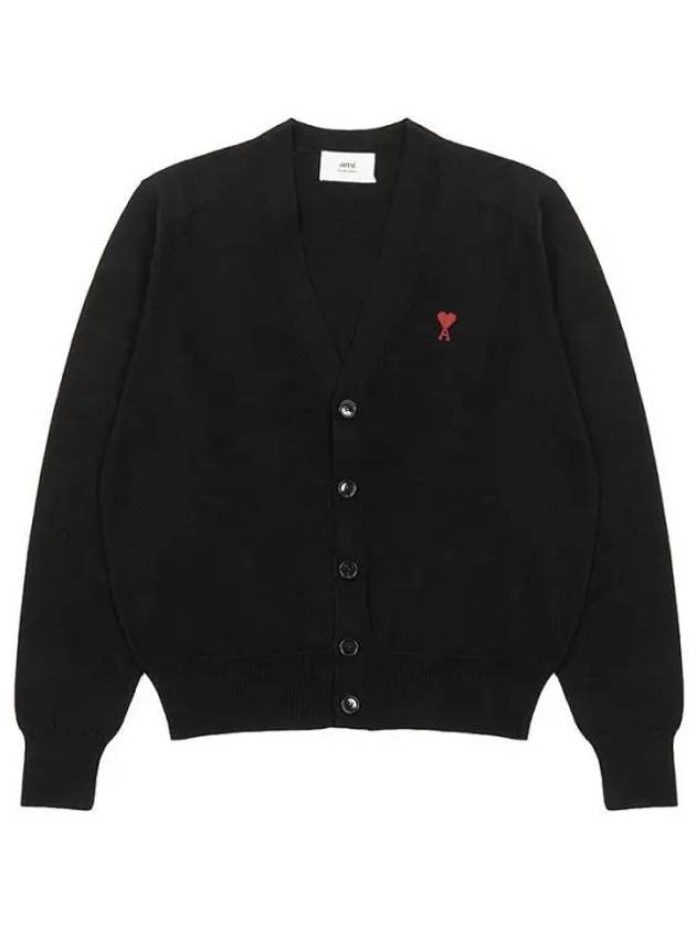 Red Heart Logo Merino Wool Cardigan Black - AMI - BALAAN 2