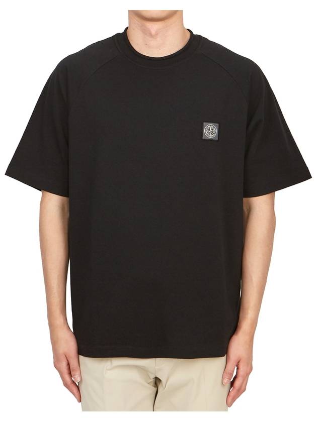 Compass Patch Regular Fit Cotton Short Sleeve T-Shirt Black - STONE ISLAND - BALAAN 2