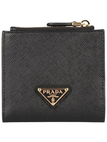 Saffiano Leather Half Wallet Black - PRADA - BALAAN 1