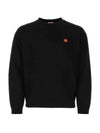 Boke Flower Wool Crew Neck Knit Top Black - KENZO - BALAAN 1