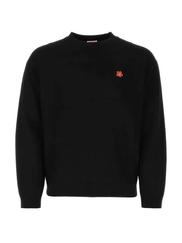 Boke Flower Wool Crew Neck Knit Top Black - KENZO - BALAAN 1