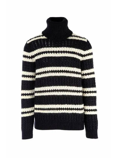 Striped Wool Turtleneck Black - SAINT LAURENT - BALAAN 1