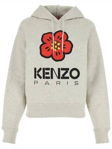 Flower logo brushed hoodie pale gray 2SW063 4ME 93 - KENZO - BALAAN 1