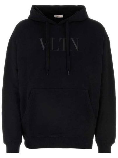 Men's VLTN Logo Print Fleece Hoodie Black - VALENTINO - BALAAN 2