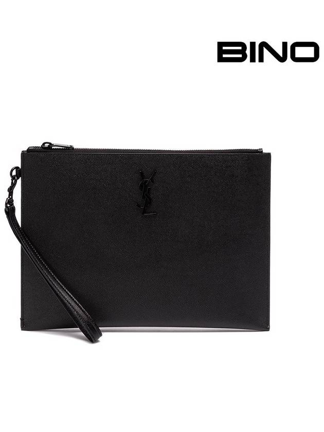 Monogram Strap Tablet Clutch Bag Black Black - SAINT LAURENT - BALAAN.