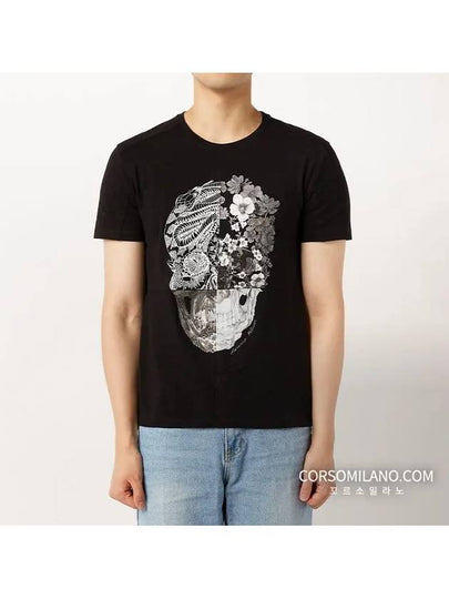 Men's Patchwork Skull Print Short Sleeve T-Shirt Black - ALEXANDER MCQUEEN - BALAAN 2