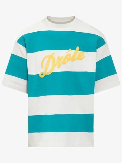 Logo Striped Cotton Short Sleeve T-Shirt Blue - DROLE DE MONSIEUR - BALAAN 2