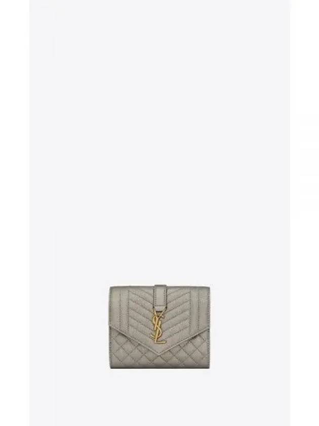 Envelope Compact Tri-Fold Mix Matelasse Metallic Grain Leather Half Wallet Brunn Metallized - SAINT LAURENT - BALAAN 2