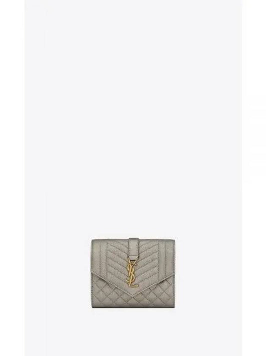 Envelope Compact Tri-Fold Mix Matelasse Metallic Grain Leather Half Wallet Brunn Metallized - SAINT LAURENT - BALAAN 2