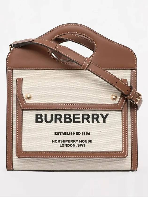 Mini Two-Tone Canvas And Leather Pocket Bag Natural Malt Brown - BURBERRY - BALAAN 4