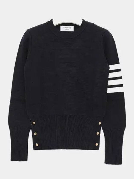 Milano Stitch Crewneck 4-Bar Cotton Crepe Knit Top Navy - THOM BROWNE - BALAAN 2