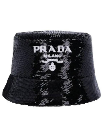 Sequin bucket hat black - PRADA - BALAAN 1