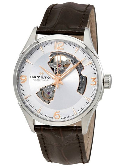 Jazzmaster Open Heart Automatic Leather Watch Brown Silver - HAMILTON - BALAAN 2