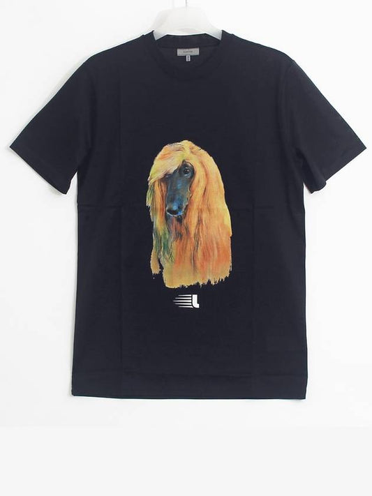 Afghan Hound Print Short Sleeve T-Shirt Ink Blue - LANVIN - BALAAN 2