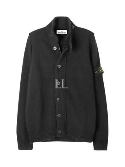 Lambswool Knit Cardigan Black - STONE ISLAND - BALAAN 2