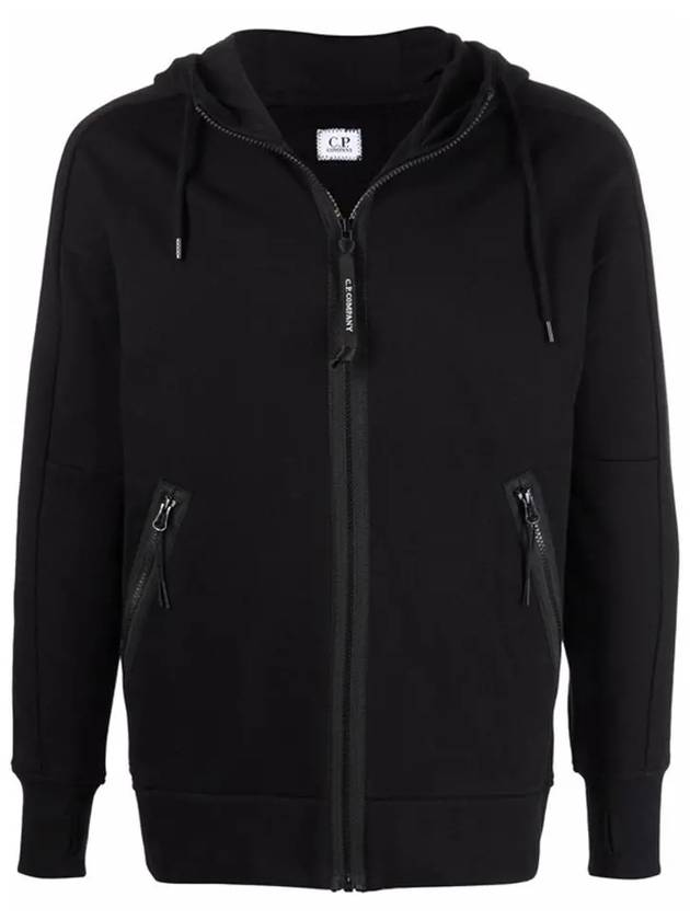 Men's Diagonal Fleece Goggles Hood Zip-up Black - CP COMPANY - BALAAN.