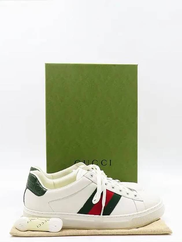 757892 White Color Leather ACE WEB Men s Sneakers 8 270MM - GUCCI - BALAAN 1