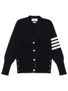 Milano Stitch 4 Bar Classic V Neck Fine Merino Wool Cardigan Navy - THOM BROWNE - BALAAN 2