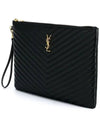 Gold Monogram Document Holder In Matelasse Leather Black - SAINT LAURENT - BALAAN 4