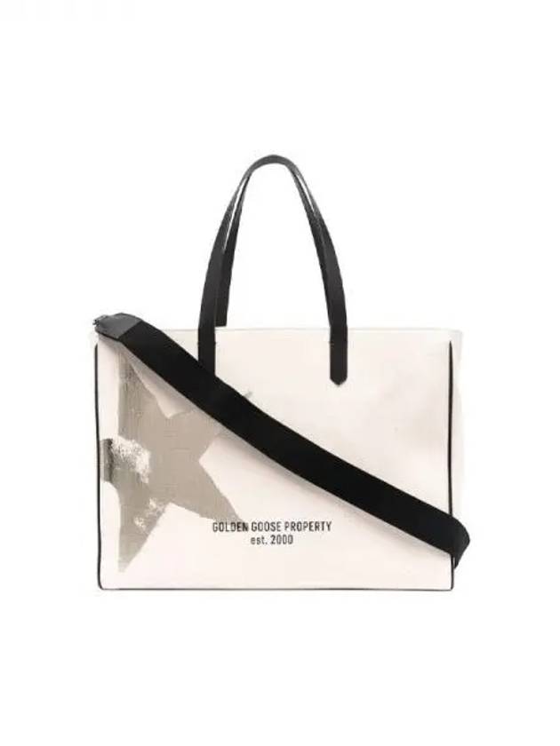 East West California Golden Star Print Tote Bag Cream - GOLDEN GOOSE - BALAAN 2