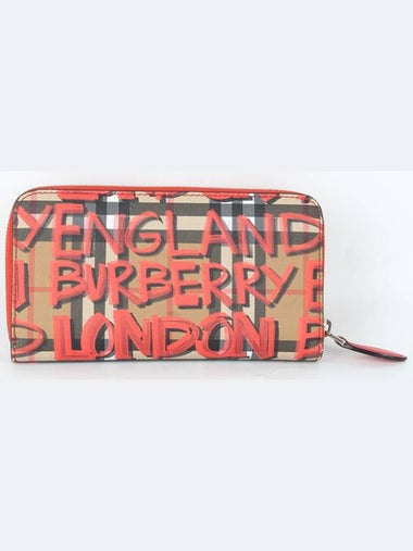 Graffiti check zipper long wallet red - BURBERRY - BALAAN 1