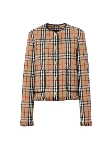 Vintage Check Embroidered Boucle Jacket Beige - BURBERRY - BALAAN.
