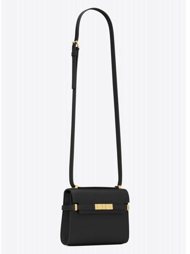 Manhattan Mini Embossed Gold-Tone Logo Leather Cross Bag Black - SAINT LAURENT - BALAAN 4