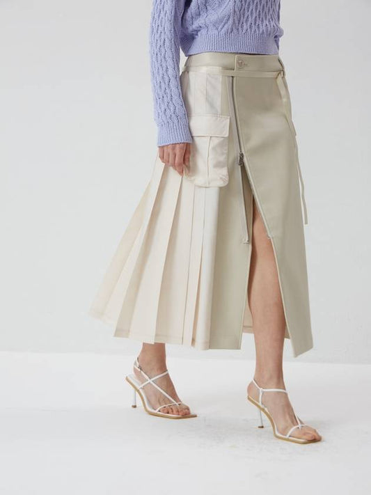 Leather block pleated skirt CREAM - REAL ME ANOTHER ME - BALAAN 1