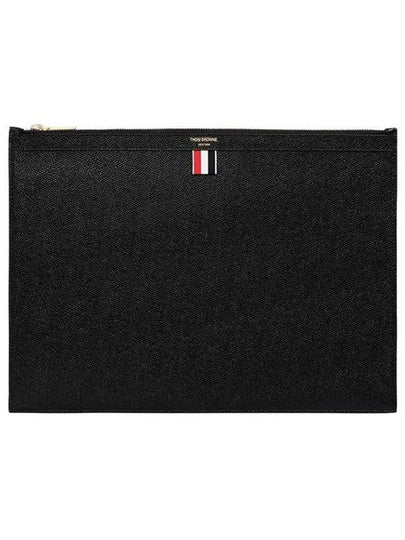 Pebble Grain Leather Large Zipper Laptop Holder Black - THOM BROWNE - BALAAN 2