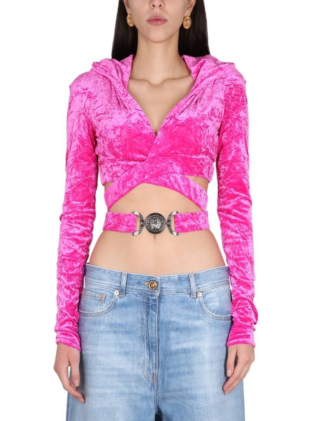 Medusa Bigi Cutout VELVET Velvet Crop Hood Pink - VERSACE - BALAAN 2