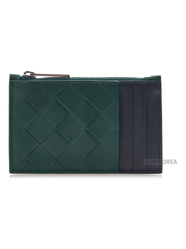 Intrecciato Zippered Leather Card Wallet Dark Green Navy - BOTTEGA VENETA - BALAAN 2