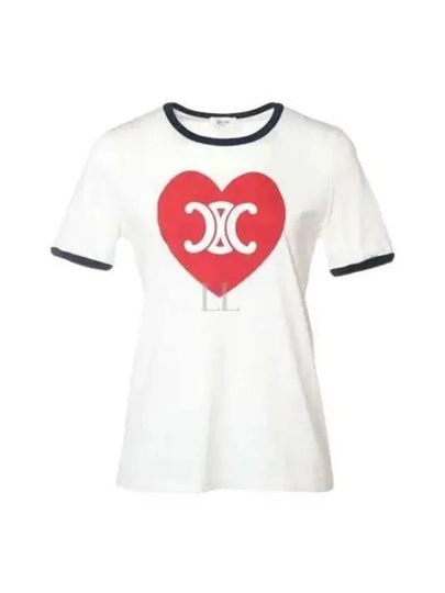 Heart Jersey Short Sleeve T-Shirt Off White - CELINE - BALAAN 2