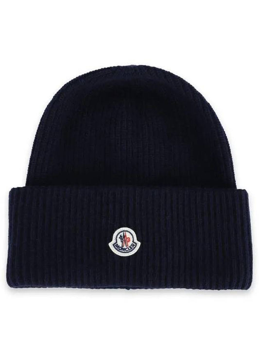 Logo Patch Wool Beanie Navy 3B00048 M1241 750 - MONCLER - BALAAN 1