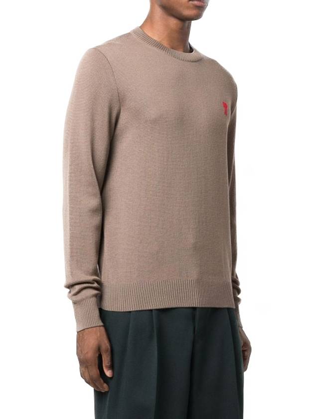 Men's Mini Heart Logo Merino Wool Knit Top Brown - AMI - BALAAN 5