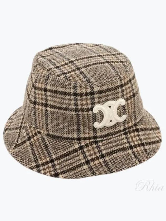 Triomphe Check Wool Bucket Hat Vanilla Grey Taupe - CELINE - BALAAN 2