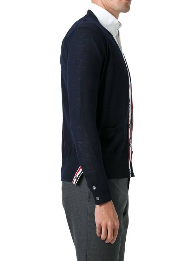 Men's Sustainable Classic Diagonal Wool Cardigan Navy - THOM BROWNE - BALAAN 5