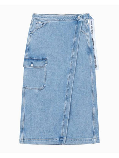 Jeans Wrap Maxi Denim H Line Skirt Blue - CALVIN KLEIN - BALAAN 1