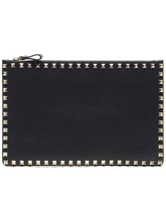 Rockstud Pebble Clutch Bag Black - VALENTINO - BALAAN 2