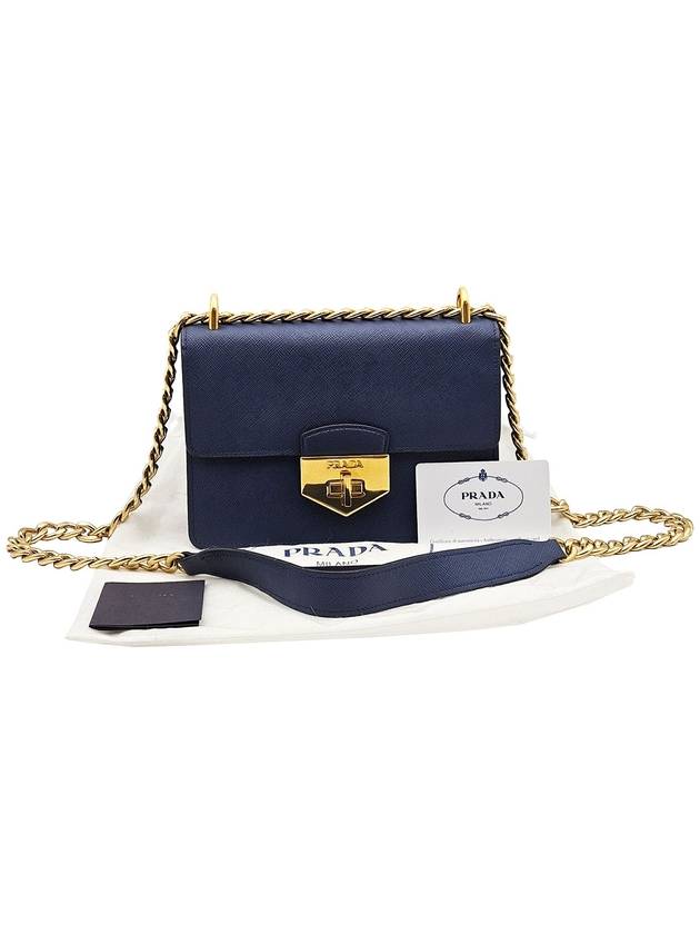 Prada 1BD089 Navy Saffiano Soft Calfskin Gold Chain Shoulder Bag - PRADA - BALAAN 2