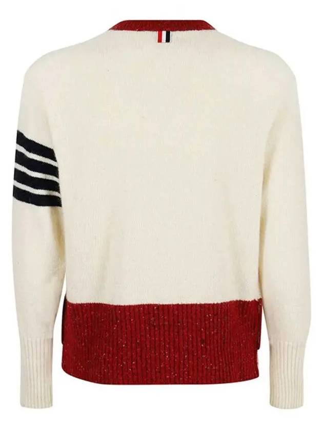 Men's Jersey Stitch Mohair Tweed 4 Lines V-Neck Cardigan White - THOM BROWNE - BALAAN 4