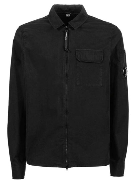 Men's Lens Waffen Gabardine Zip-up Shirt Jacket Black - CP COMPANY - BALAAN.