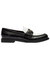 Penny Brushed Leather Loafers Black White - MIU MIU - BALAAN.