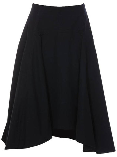 Flare Cotton Unbalanced Skirt Navy - BOTTEGA VENETA - BALAAN 1