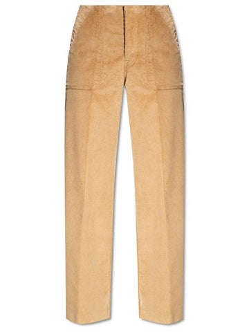 Women's Poplin Stretch Cotton Wide Pants Natural Camel Beige - MONCLER - BALAAN 1