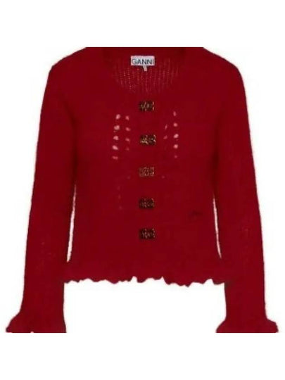 Mohair Butterfly Button Cardigan Red - GANNI - BALAAN 2