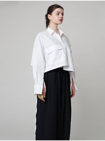 Pocket Crop Long Sleeve Shirt White - ATHPLATFORM - BALAAN 2