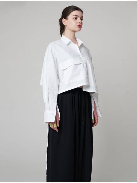 Pocket Crop Long Sleeve Shirt White - ATHPLATFORM - BALAAN 2